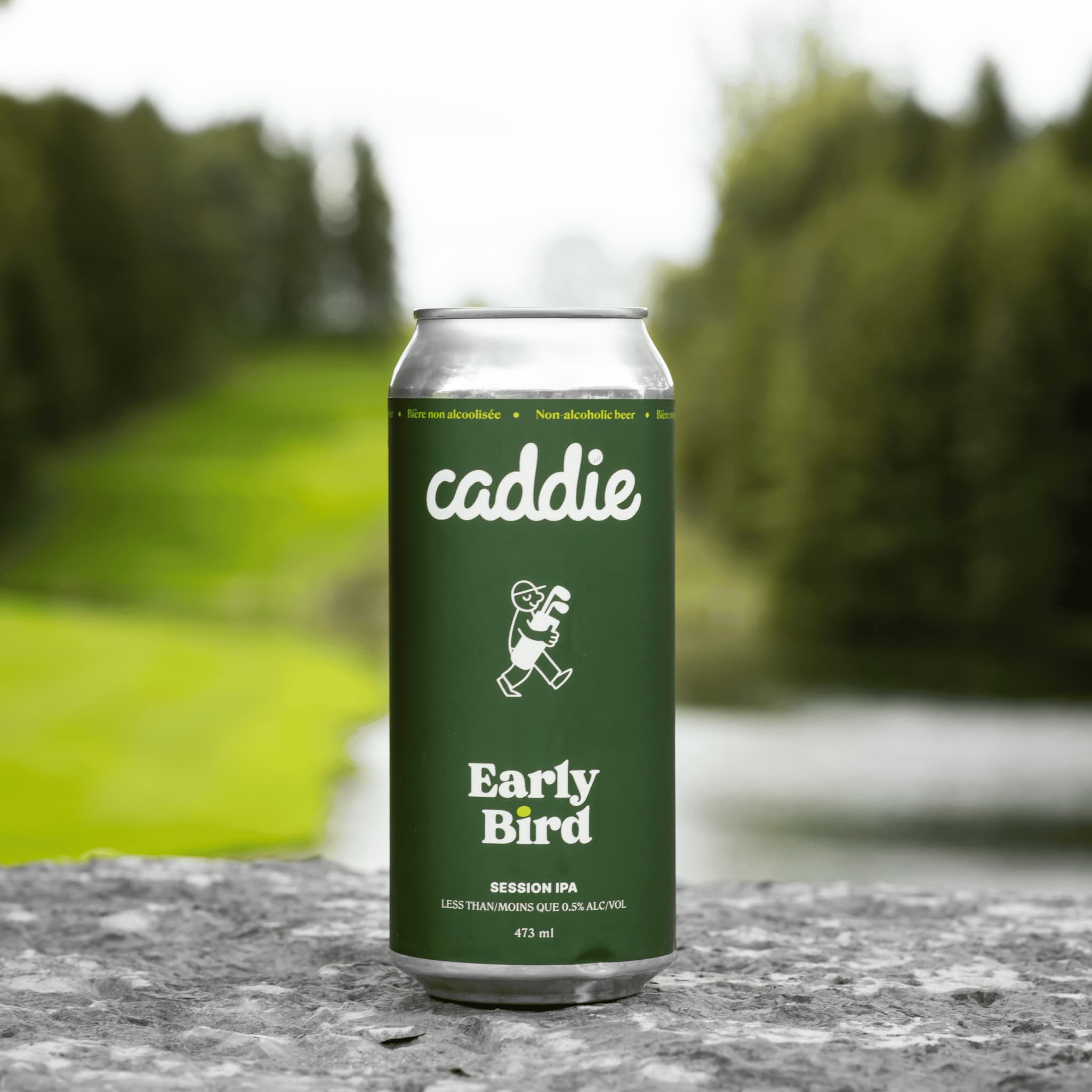 Caddie Early Bird with golf course in background